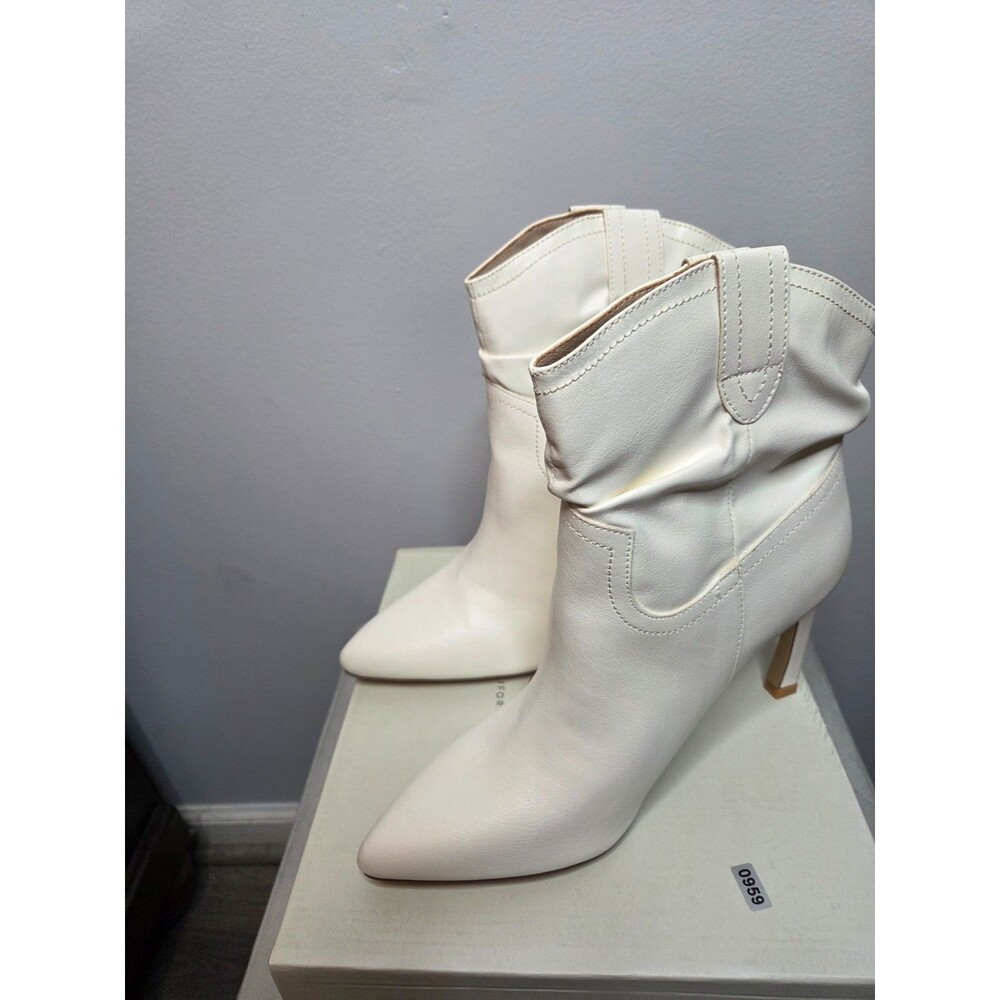 Oasis Society White Kate Faux Leather Spiked Heel Booties, Size 10